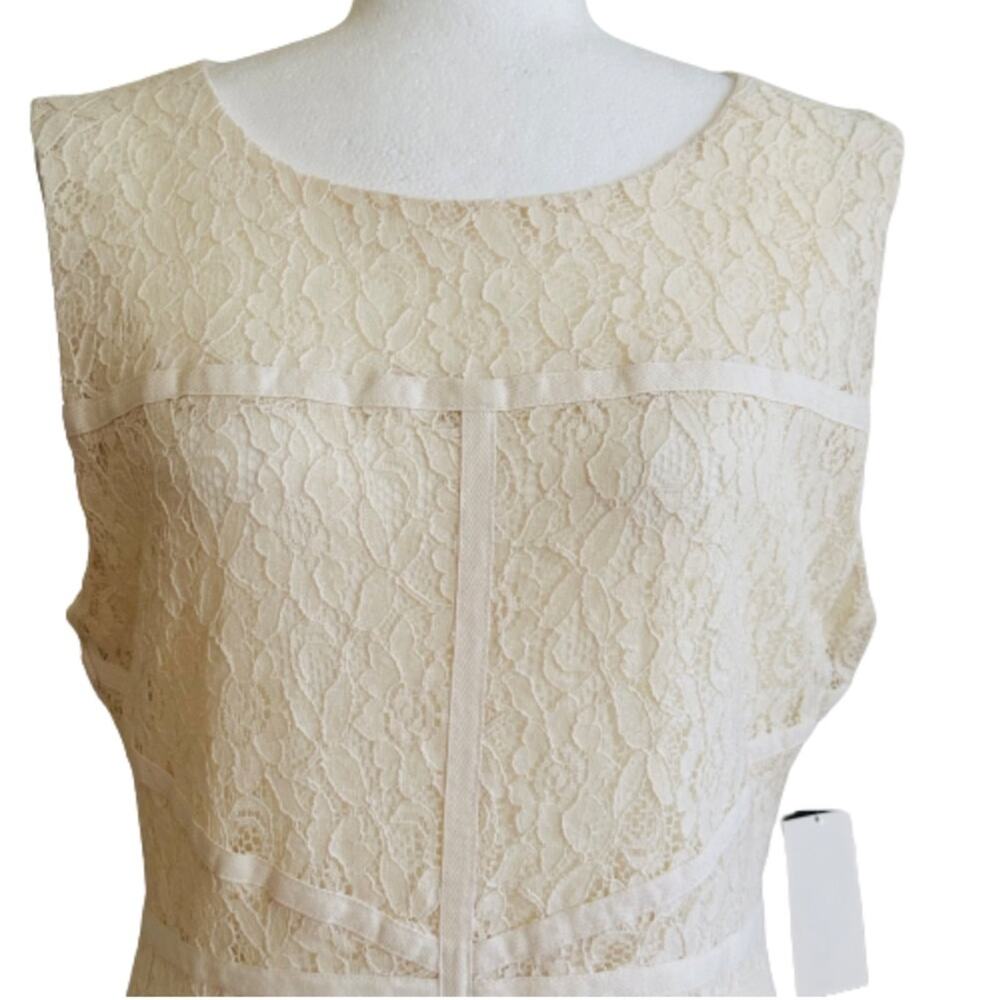 Bisou Bisou Dress Cream Floral Lace Overlay Ribbon Sleeveless Mini Size 14 NEW - Picture 3 of 12